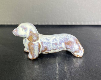 Ceramic Dollhouse Miniature Collectible Dachshund Dog Porcelain Figurine Brown puppy