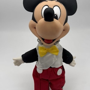 Vintage Mickey Mouse vinyl head 14” PLUSH DOLL Walt Disney World Tuxedo Bow Tie image 1