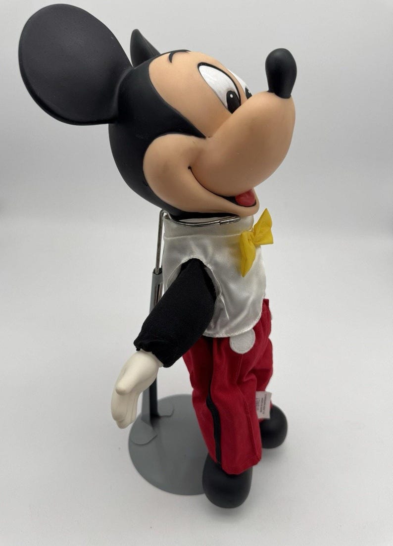 Vintage Mickey Mouse vinyl head 14” PLUSH DOLL Walt Disney World Tuxedo Bow Tie image 3
