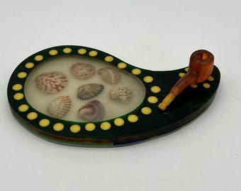 Lucite Sea Shell Desk Top With A Pipe Pen Holder Vintage
