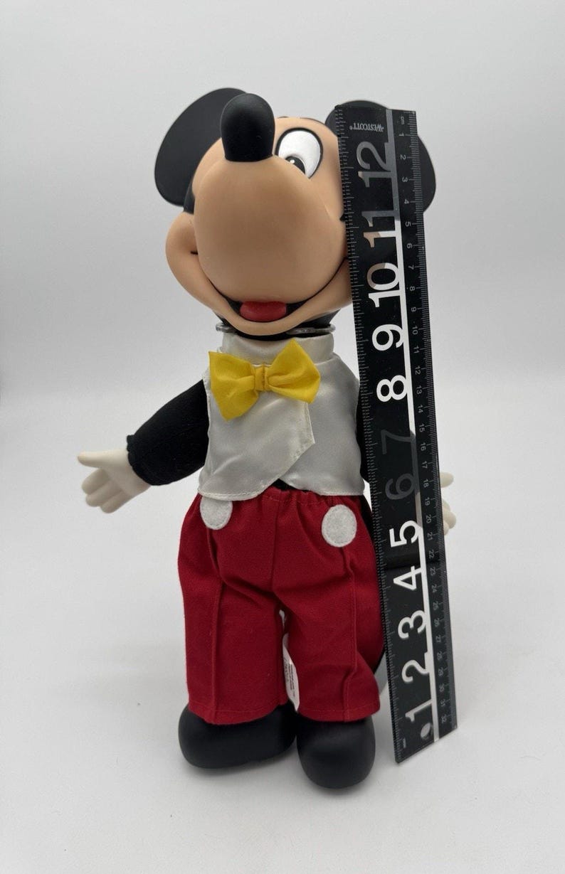Vintage Mickey Mouse vinyl head 14” PLUSH DOLL Walt Disney World Tuxedo Bow Tie image 7