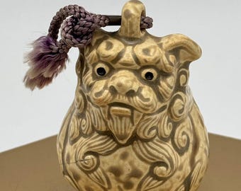 Japanese Clay Bell Ceramic Asian Antiques Komainu Repaired READ