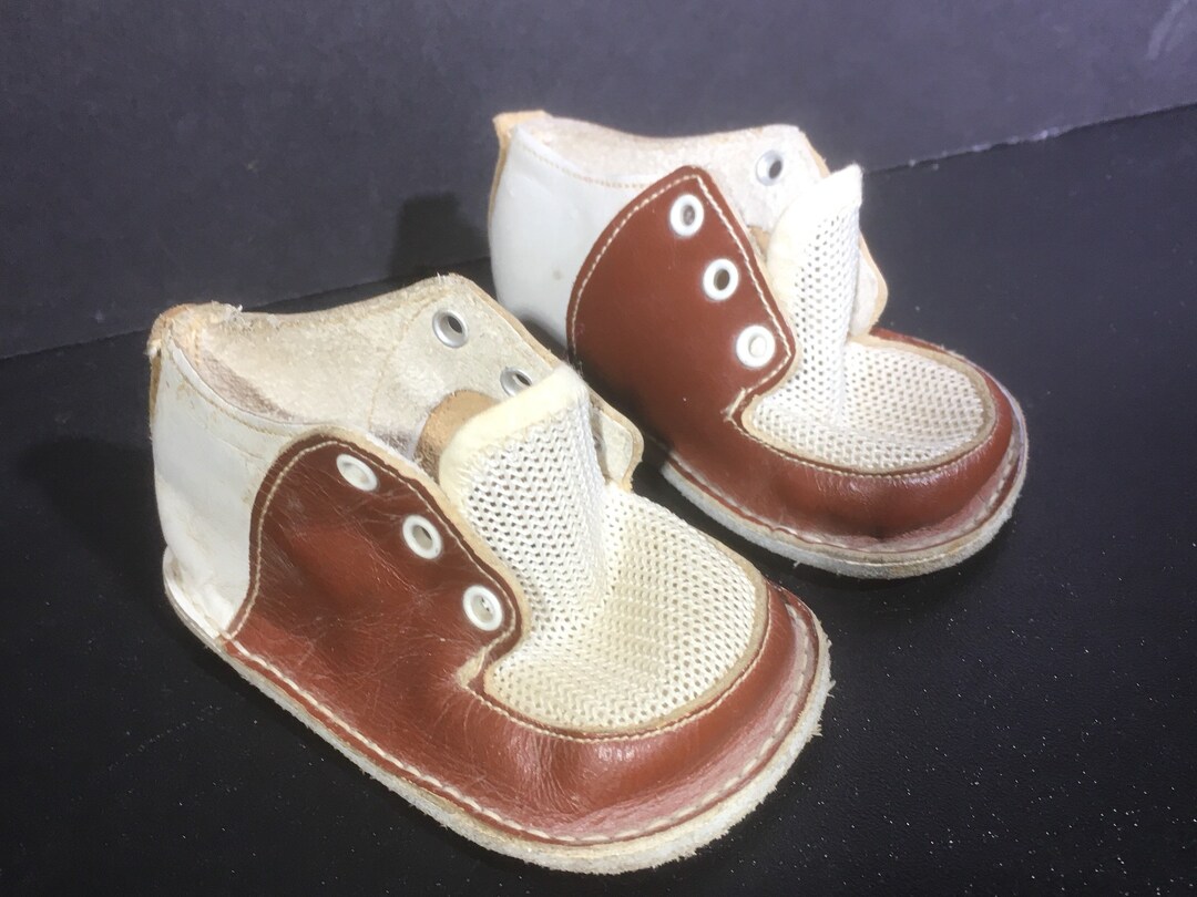 Vintage Brown and White Baby Shoes Leather - Etsy
