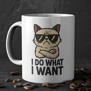 Taza de café con diseño de gato divertido, regalo para mascota atrevida, taza de animal gruñón, sarcástica, arte de dibujos animados, linda vajilla, decoración de cocina.