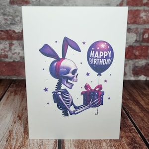 Tarjeta de cumpleaños esqueleto, espeluznante, gótica, feliz cumpleaños