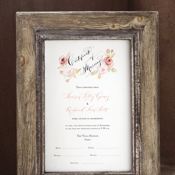 Marriage Certificate Frame Etsy