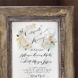 Marriage Certificate, Wedding Certificate, Modern Calligraphy, Custom Marriage Certificate, Quaker Wedding, Marriage Keepsake, Handmade image 2