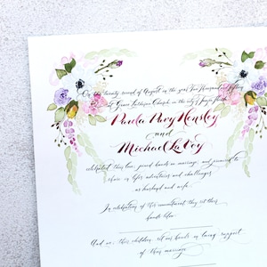Casamento com tema de jardim, certificado de assinatura, votos de casamento, casamento quacre, Ketubah, floral, rosa, casamento estético feminino, casamento 2024