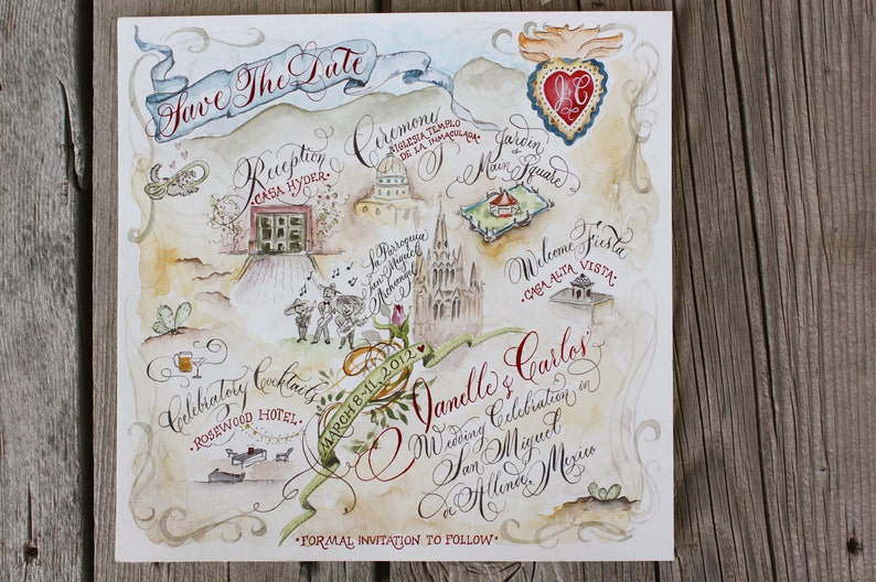 Wedding Map Watercolor, Wedding Map Invitation, Map Illustration, Custom Map, Watercolor Map, Calligraphy Map image 5