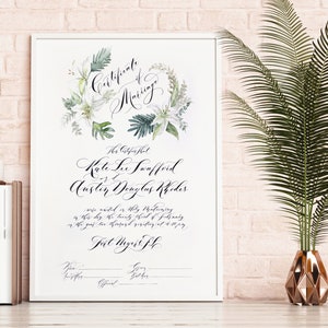 Heiratsurkunde, Hochzeitszertifikat, Aquarell, Lilien, Tropisch, Hochzeit, Modern, Ketubah, Hawaii Hochzeit, Handgemachte Hochzeit, Andenken