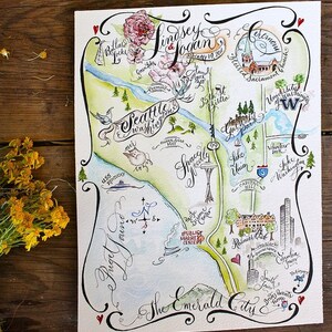 Wedding Map Watercolor, Wedding Map Invitation, Map Illustration, Custom Map, Watercolor Map, Calligraphy Map image 2