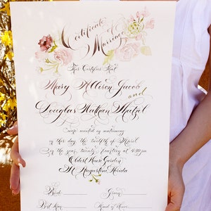 Marriage Certificate, Wedding Certificate, Custom Calligraphy, Watercolor Design image 2