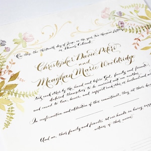 Handgemachtes Hochzeitsgästebuch, Personalisierte Heiratsurkunde, Kalligraphie, Aquarell, Floral, Elegant, Hochzeitsandenken