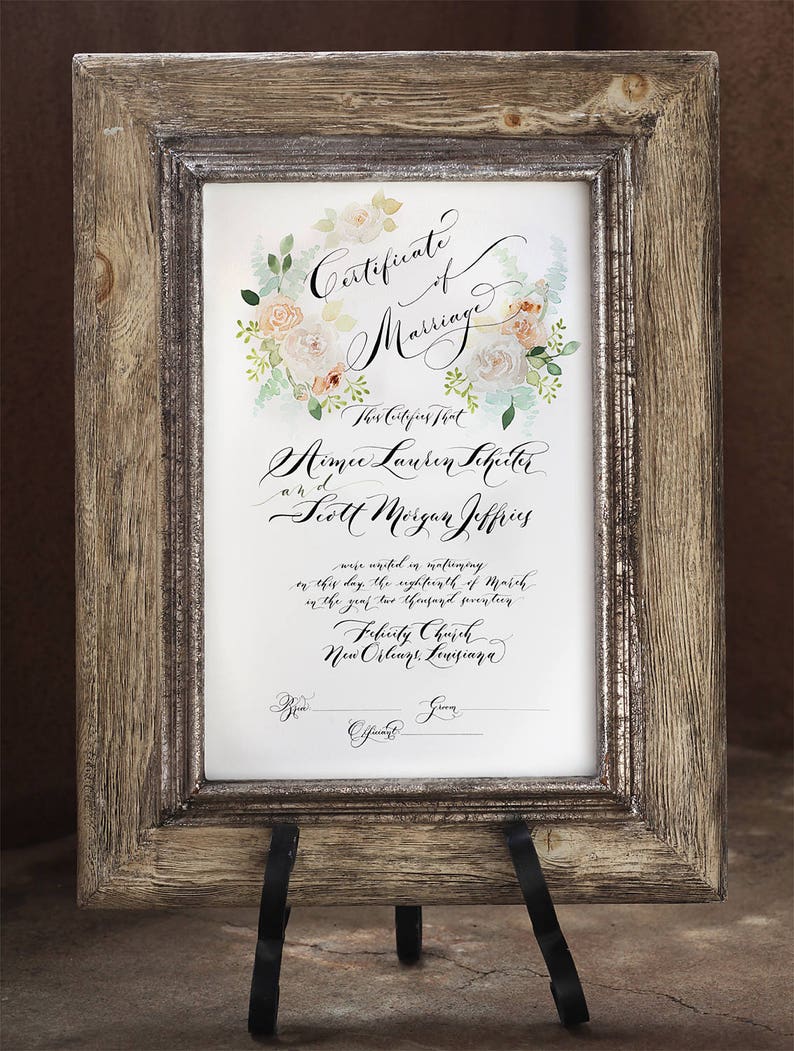 Marriage Certificate, Wedding Certificate, Modern Calligraphy, Custom Marriage Certificate, Quaker Wedding, Marriage Keepsake, Handmade image 2