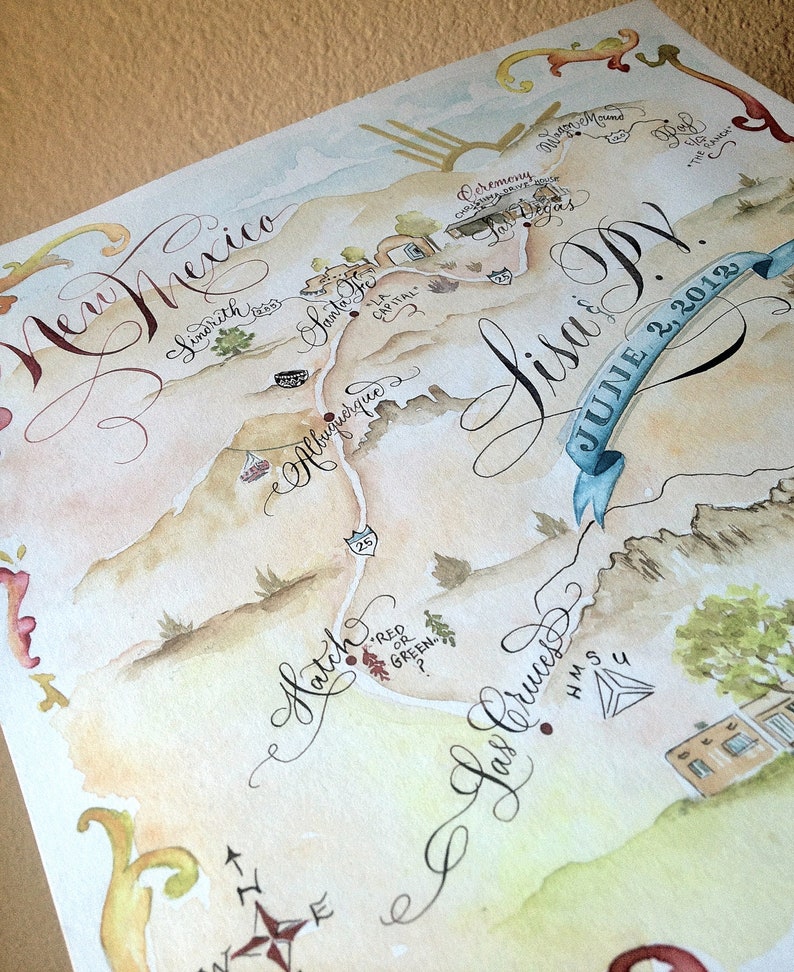 Wedding Map Watercolor, Wedding Map Invitation, Map Illustration, Custom Map, Watercolor Map, Calligraphy Map image 7