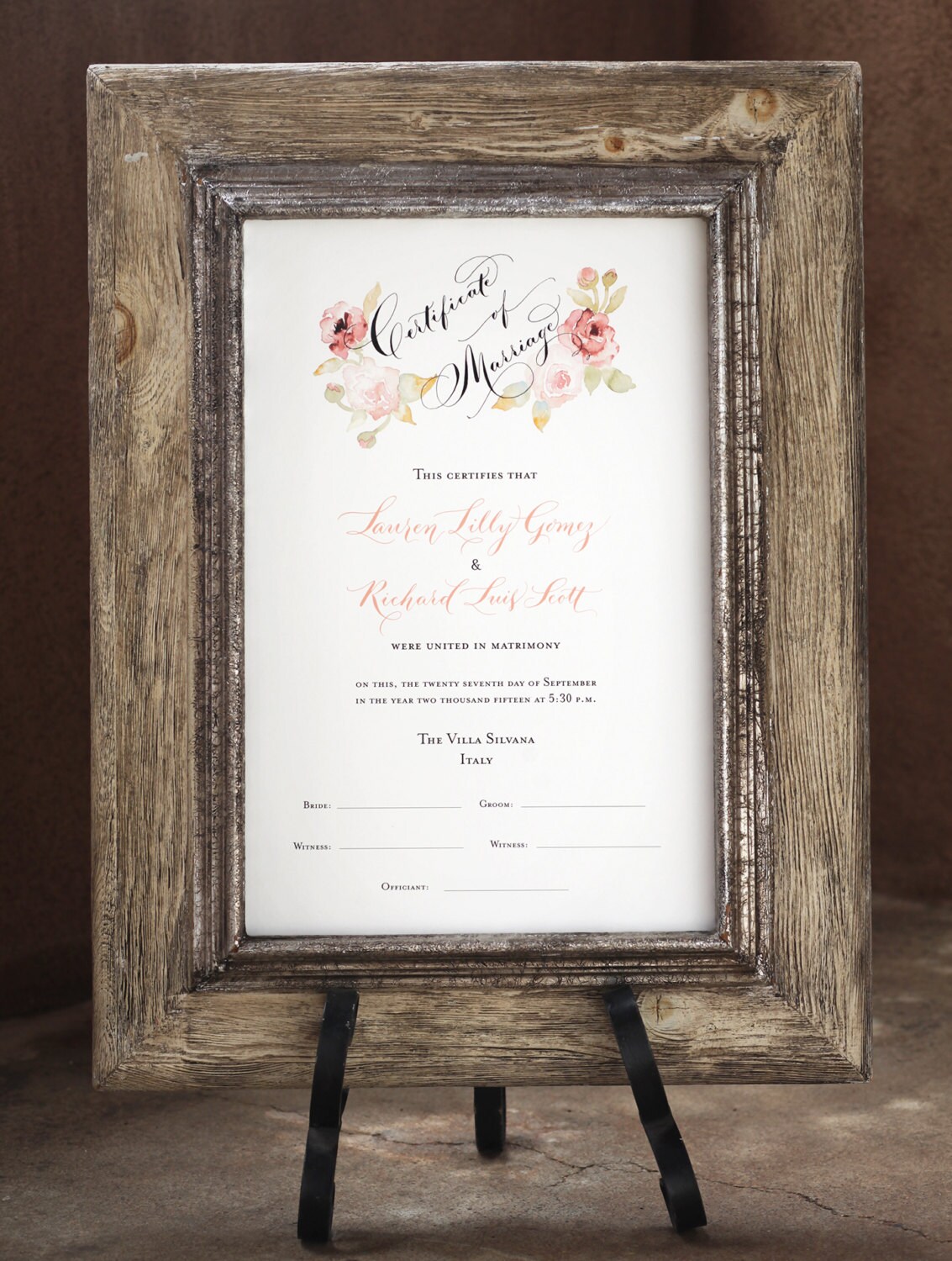 Custom Marriage Certificate Wedding Certificate Pink Wedding