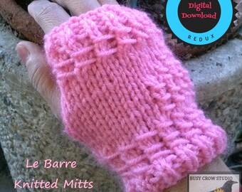 Fingerless Le Barre Knitted Mitts PDF Download Knitting Pattern