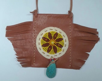 Handmade Beaded Leather Medicine Pouch Amulet Necklace