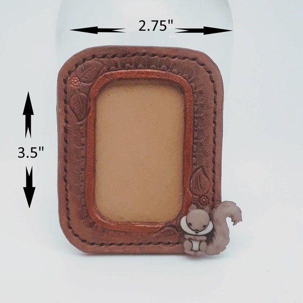 Handmade Leather Photo Frame with Squirrel Accent