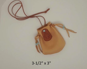 Handmade, Deerskin Leather, Amulet, Medicine Pouch, Arrowhead Motif Leather Charm