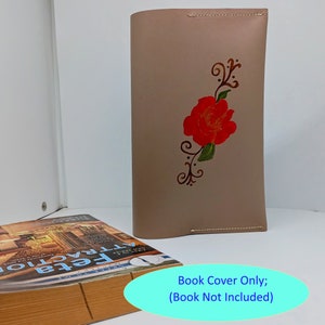 Handmade Leather Paperback Book Cover with Rose Floral Design Painted Cover