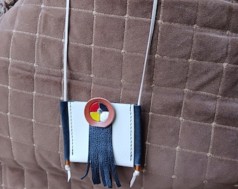 Sleek Mod Handmade Leather Amulet Pouch Medicine Wheel Motif