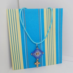 Beadwork Necklace with Crystals Cross Pendant