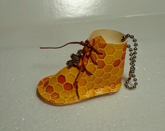 Tiny Miniature Honey Bee Hiking Boot Zipper Charm Bee Happy Leather Sole