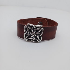 Handmade Leather Strap Bracelet with Celtic Knot Concho