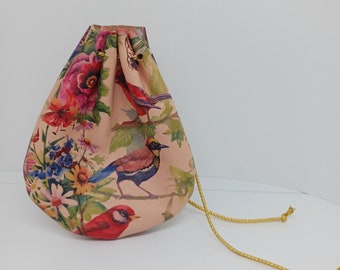 Soft Printed Leather Drawstring Pouch Beautiful Birds