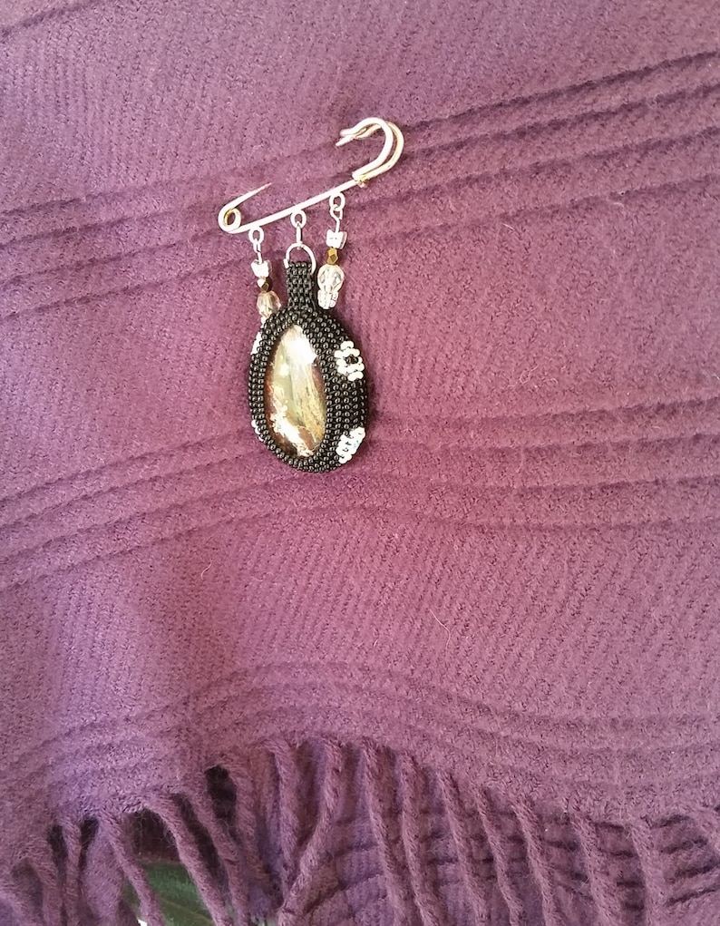 Handmade Beaded Stone Shawl and Sweater Pin