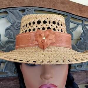 Handmade Hatband Western Cowboy Hat Fedora Leather Blossom Design