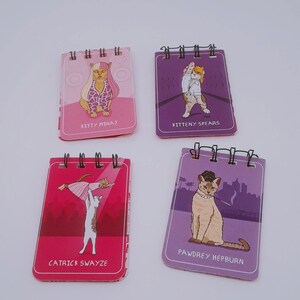 Cat Girls Pink and Purple Handmade Tiny Spiral Notepad Set with Recycled Paper