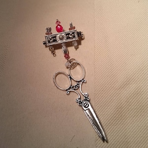 Hair Stylist or Seamstress Scissors and Pink Pin Brooch