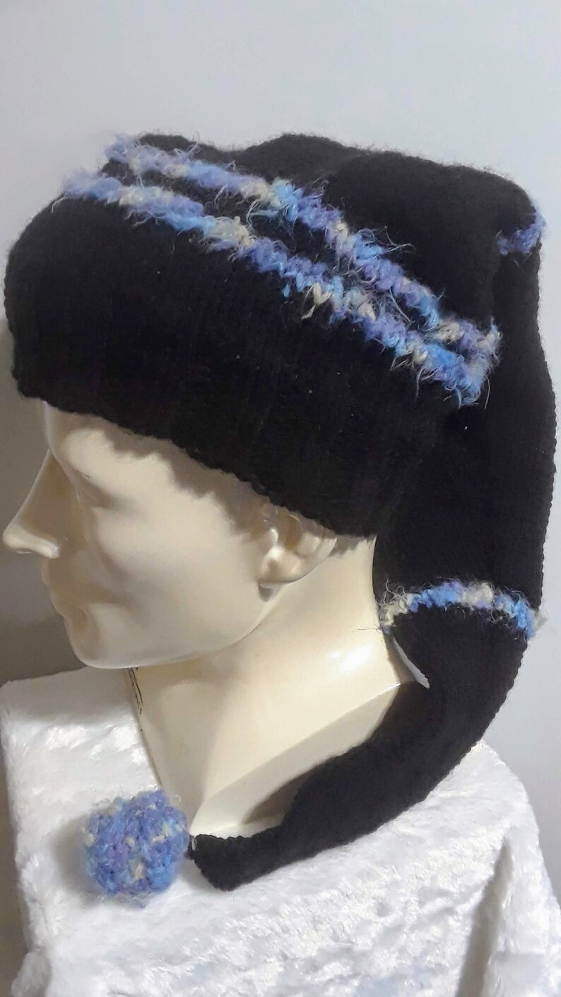 Handknit Toboggan Ski Pixie Beanie Stocking Cap Black With Etsy