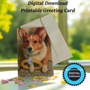 Carte de voeux imprimable Corgi à l'intérieur vierge - Format carte de 5 x 7 po. Téléchargement numérique au format PDF