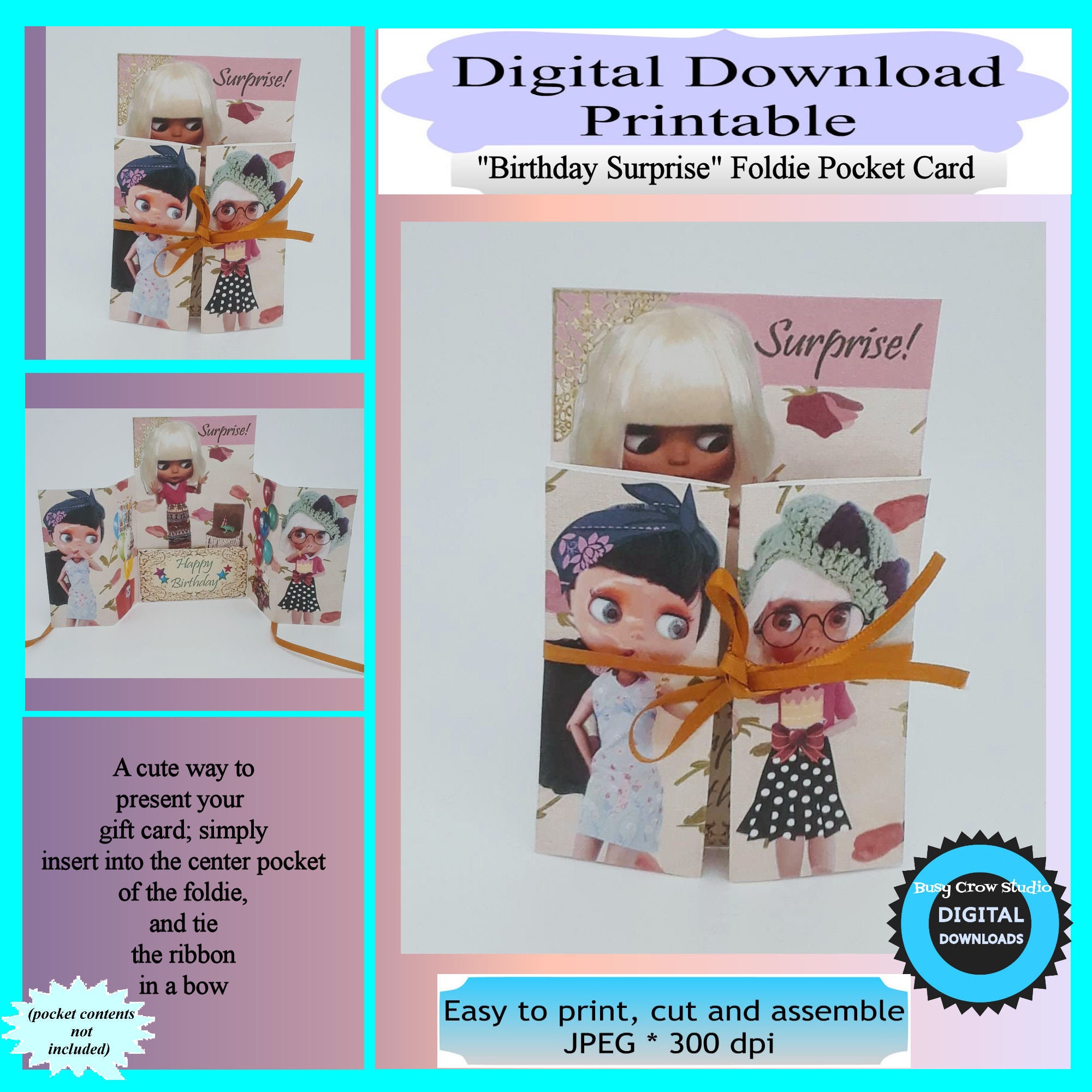 Digital Download Printable Gift Card Folder Birthday Surprise