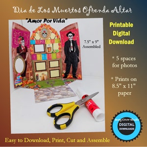 Descarga digital Imprimible Dia de los Muertos Ofrenda Altar para imprimir Cortar y ensamblar