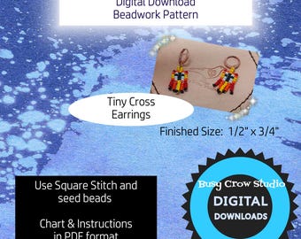 Digital Download Beadwork Pattern for Tiny Cross Earrings