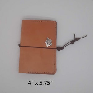 Handmade Stitched Leather Journal Cover Passport Size with Turtle Concho