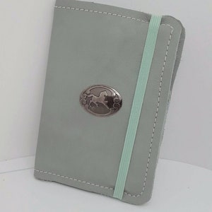 Soft Mint Green Leather Passport Notebook Folder Cover with Horse