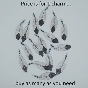 Handmade Painted Leather Feather Charms for Jewelry Crafts and Costume