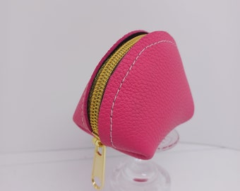 Pop of Pink Leather Pod Style Zipper Pouch for Coins Rosary Earbuds Lip Balm