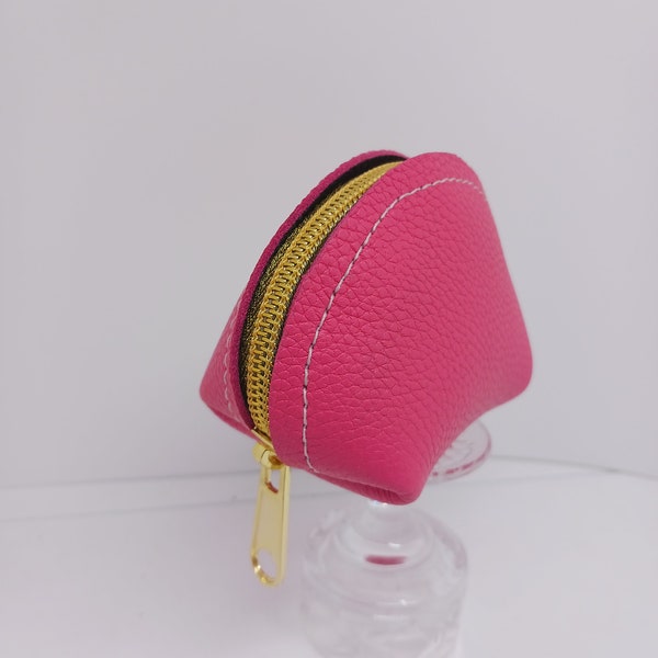 Pop of Pink Leather Pod Style Zipper Pouch for Coins Rosary Earbuds Lip Balm