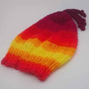 Handknit Bright Beanie Cap with Knitted Cord Tassel