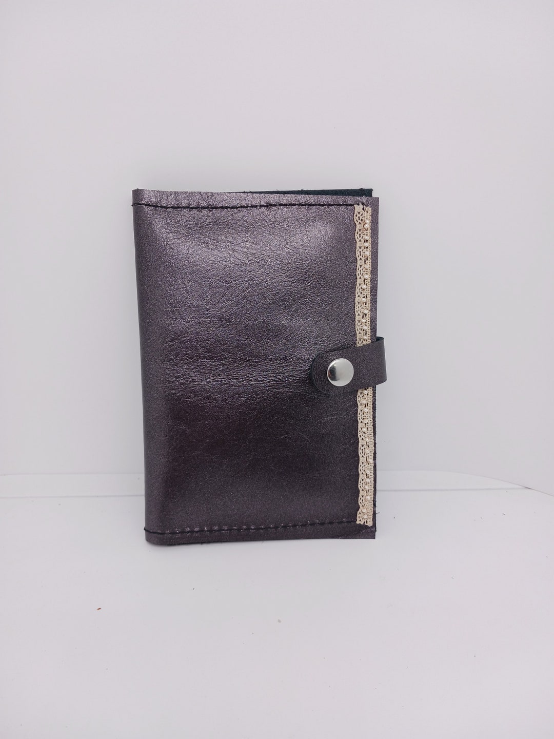Handmade Leather and Lace Edge Passport Size Wallet Portfolio Journal