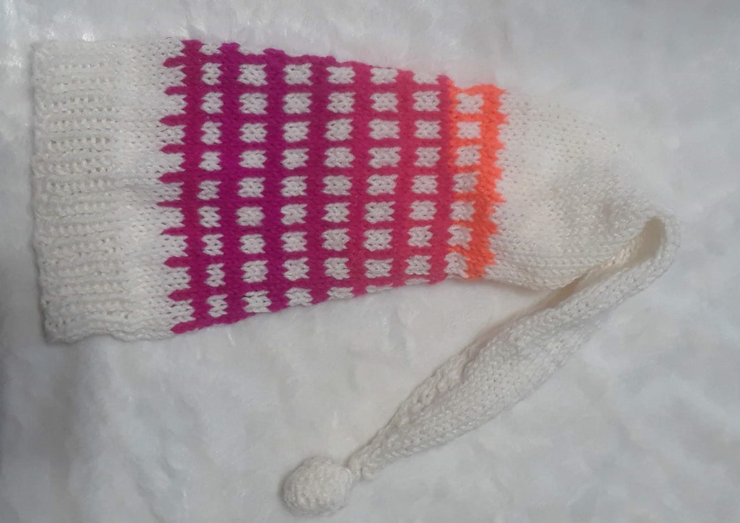 Youth Size Handknit Toboggan Beanie Stocking Cap With Bright Etsy