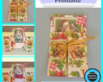 Digital Download Printable Christmas Robins Foldie Pocket for Junk Journal Scrapbook Gift Cards Ephemera