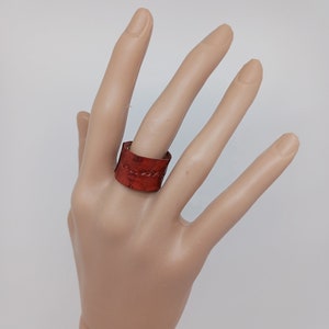 Handmade Leather Ring with Skull Motif Band Size 10