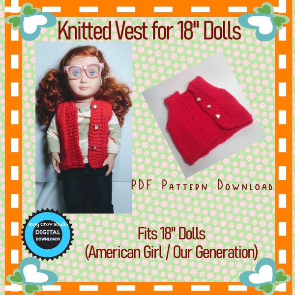 PDF Download Knitting Pattern Sleeveless Vest for 18 Inch Dolls AG OG